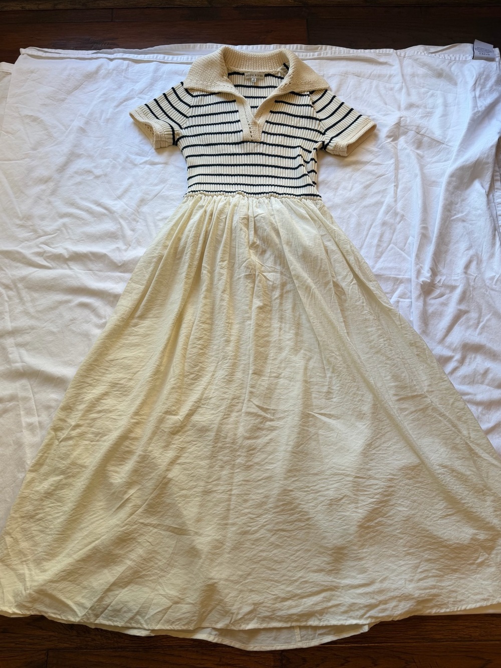 Moon River Black Ivory Striped Ribbed Polo Sweater Midi Dress Size Med - Picture 6 of 13
